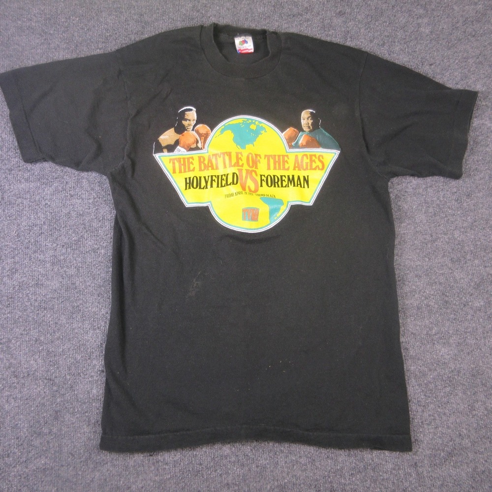 Vintage Holyfield Vs‎ Foreman Shirt Mens Large Black Battle Of The Ages Graphic